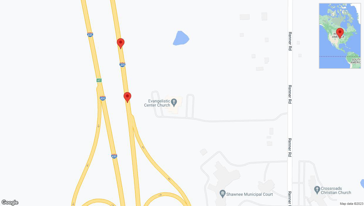 A detailed map that shows the affected road due to 'Broken down vehicle on northbound I-435 in Shawnee' on December 8th at 2:19 p.m.