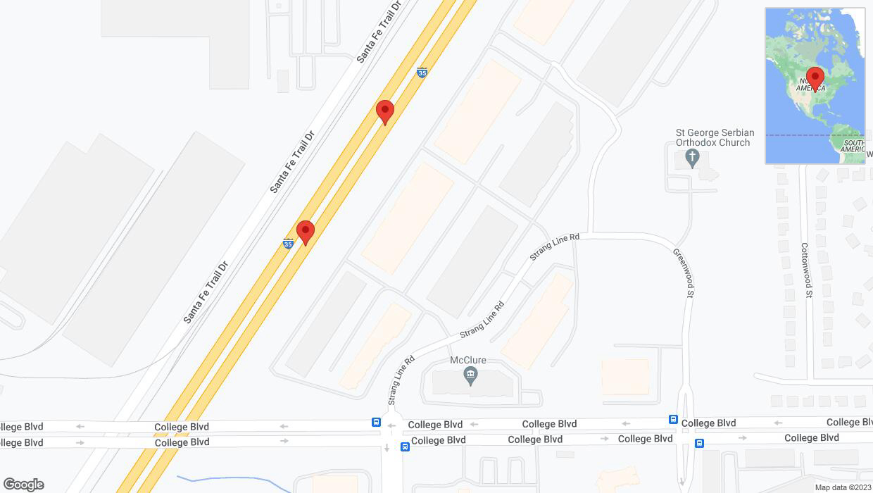 A detailed map that shows the affected road due to 'Broken down vehicle on eastbound I-35 in Lenexa' on December 8th at 5:17 p.m.