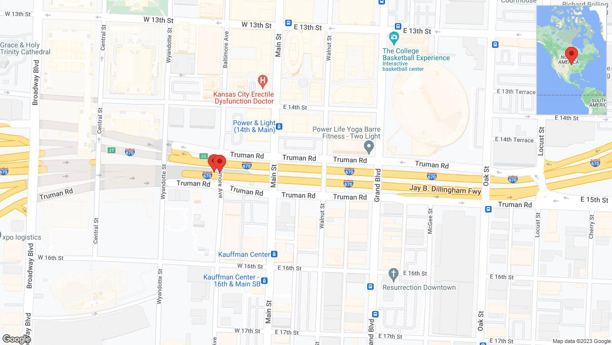 A detailed map that shows the affected road due to 'Broken down vehicle on eastbound I-670 in Kansas City' on December 8th at 4:29 p.m.