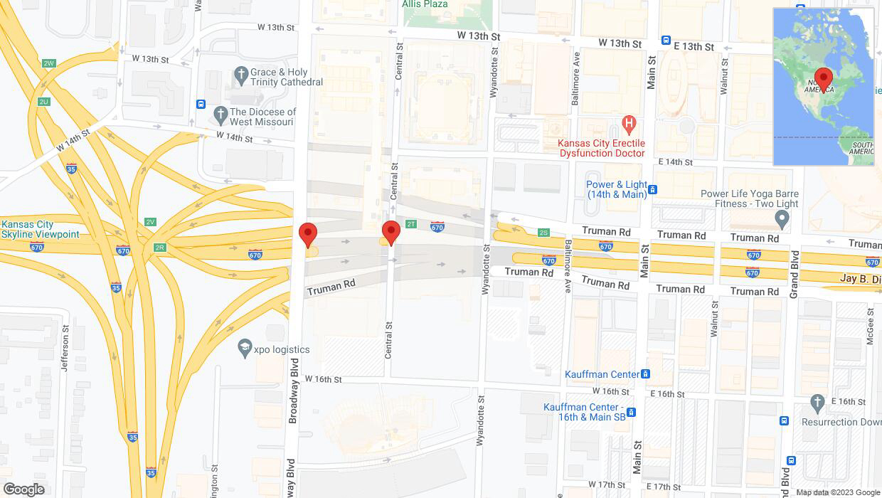 A detailed map that shows the affected road due to 'Broken down vehicle on eastbound I-670 in Kansas City' on December 8th at 6:27 p.m.