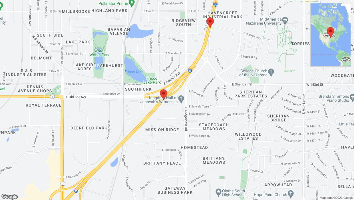A detailed map that shows the affected road due to 'Warning: Crash on eastbound I-35 in Olathe' on December 8th at 6:45 p.m.