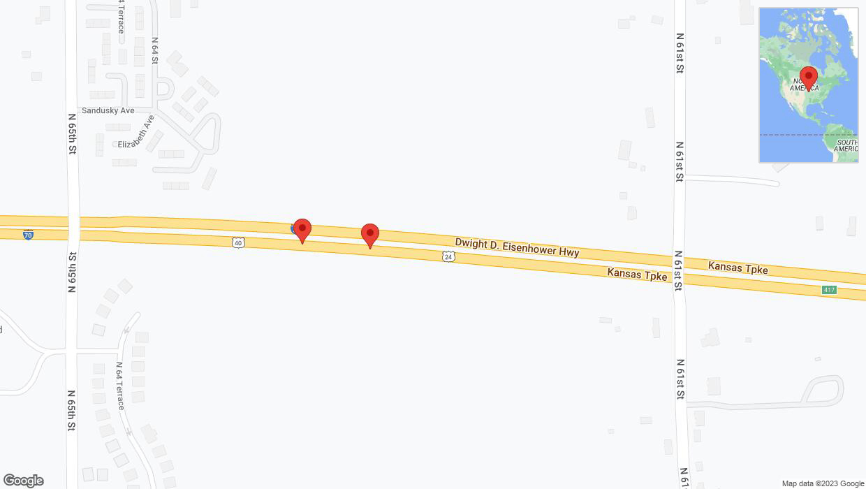 A detailed map that shows the affected road due to 'Broken down vehicle on eastbound I-70 in Kansas City' on December 8th at 8:01 p.m.
