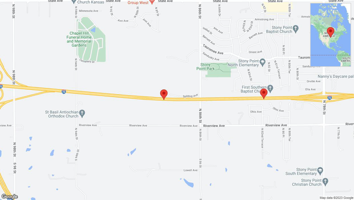 A detailed map that shows the affected road due to 'Warning: Crash on eastbound I-70 in Kansas City' on December 8th at 7:31 p.m.