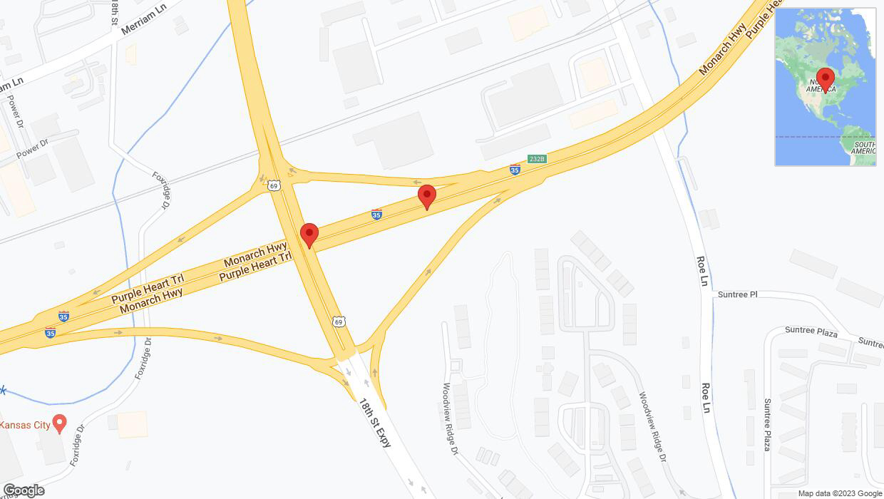 A detailed map that shows the affected road due to 'Broken down vehicle on northbound I-35 in Kansas City' on December 8th at 6:27 p.m.
