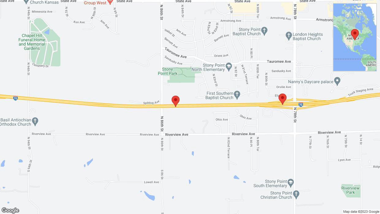 A detailed map that shows the affected road due to 'Warning: Crash on eastbound I-70 in Kansas City' on December 8th at 7:37 p.m.