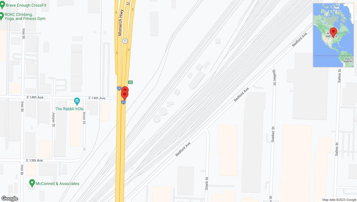 A detailed map that shows the affected road due to 'Broken down vehicle on northbound I-29/I-35 in North Kansas City' on December 8th at 8:19 p.m.