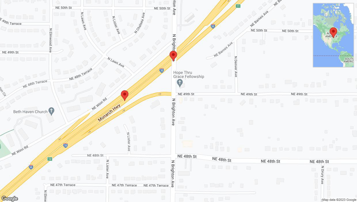 A detailed map that shows the affected road due to 'Warning: Crash on northbound I-35 in Kansas City' on December 8th at 8:01 p.m.