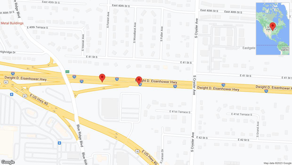 A detailed map that shows the affected road due to 'Crash reported on eastbound I-70 in Independence' on December 8th at 10:17 p.m.