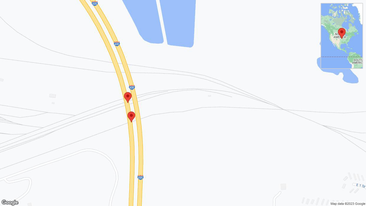 A detailed map that shows the affected road due to 'Broken down vehicle on southbound I-435 in Kansas City' on December 9th at 3:15 p.m.