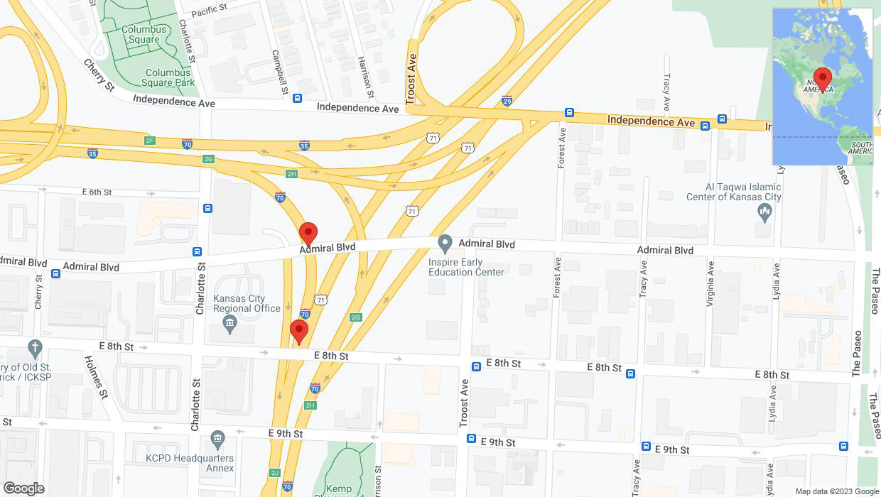 A detailed map that shows the affected road due to 'Broken down vehicle on eastbound I-70 in Kansas City' on December 9th at 4:03 p.m.