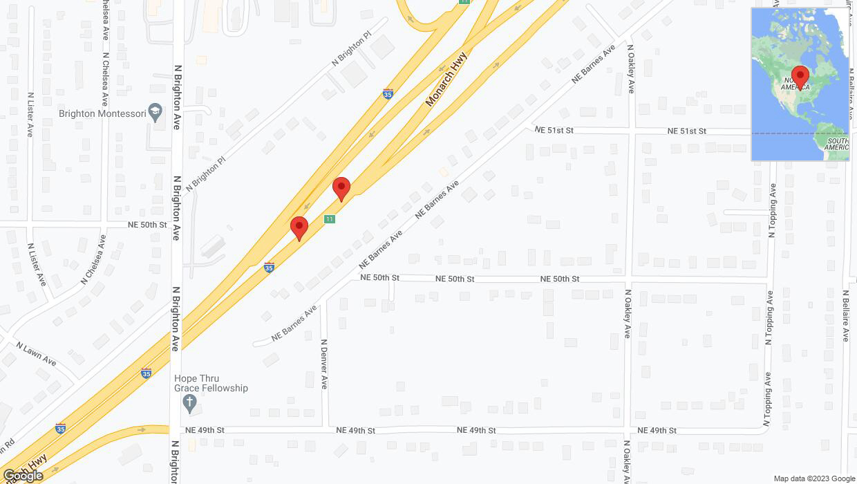 A detailed map that shows the affected road due to 'Broken down vehicle on northbound I-35 in Kansas City' on December 9th at 4:56 p.m.
