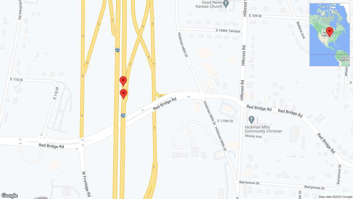 A detailed map that shows the affected road due to 'Broken down vehicle on northbound I-40/US-71 in Kansas City' on December 10th at 2:48 p.m.