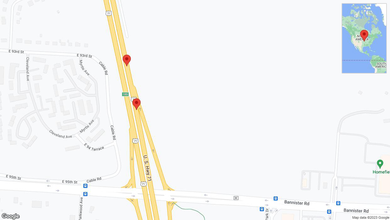 A detailed map that shows the affected road due to 'Broken down vehicle on northbound I-40/US-71 in Kansas City' on December 10th at 3:06 p.m.