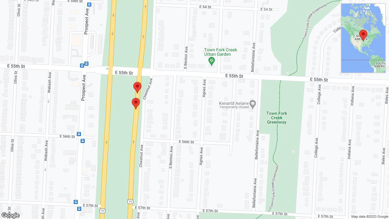 A detailed map that shows the affected road due to 'Warning in Kansas City: Crash reported on northbound the Bruce R Watkins Expressway/US-71' on December 10th at 4:58 p.m.