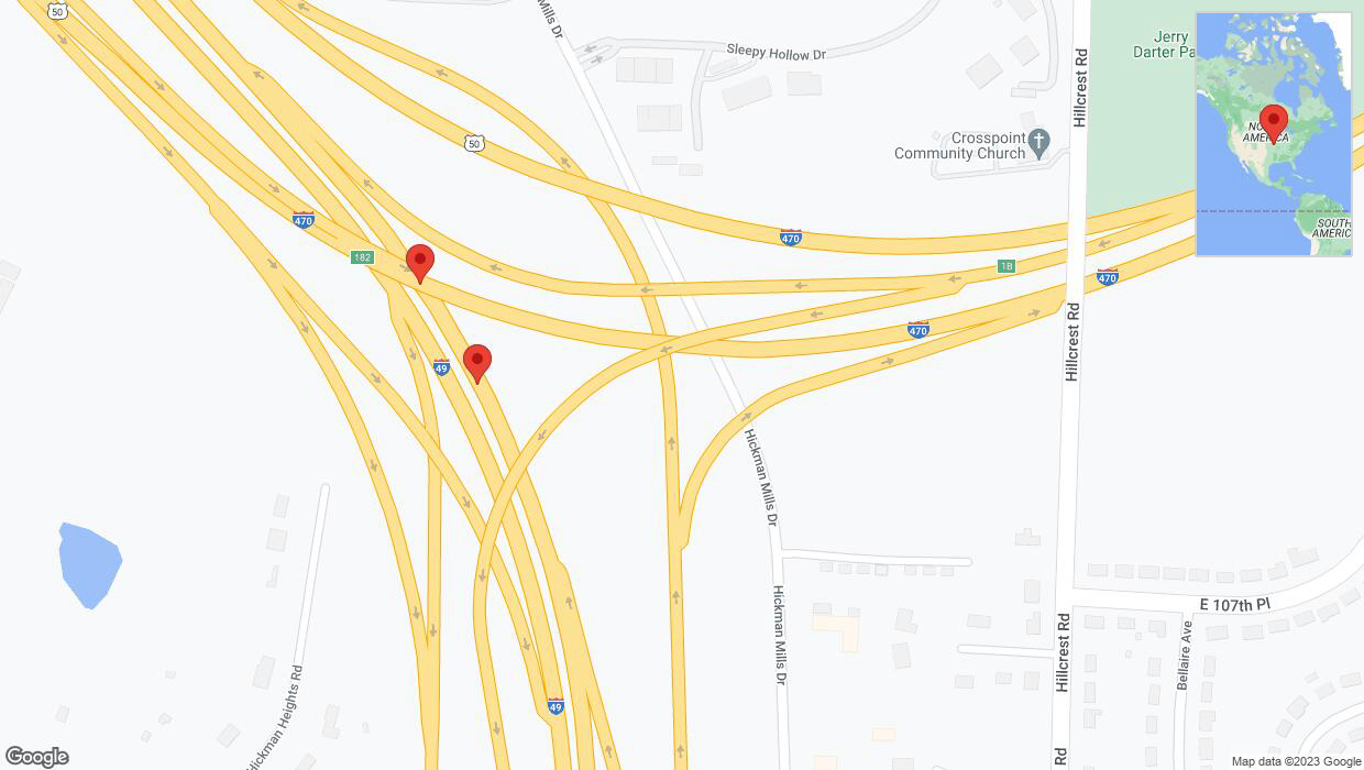 A detailed map that shows the affected road due to 'Broken down vehicle on northbound I-40/US-71 in Kansas City' on December 11th at 4:47 p.m.