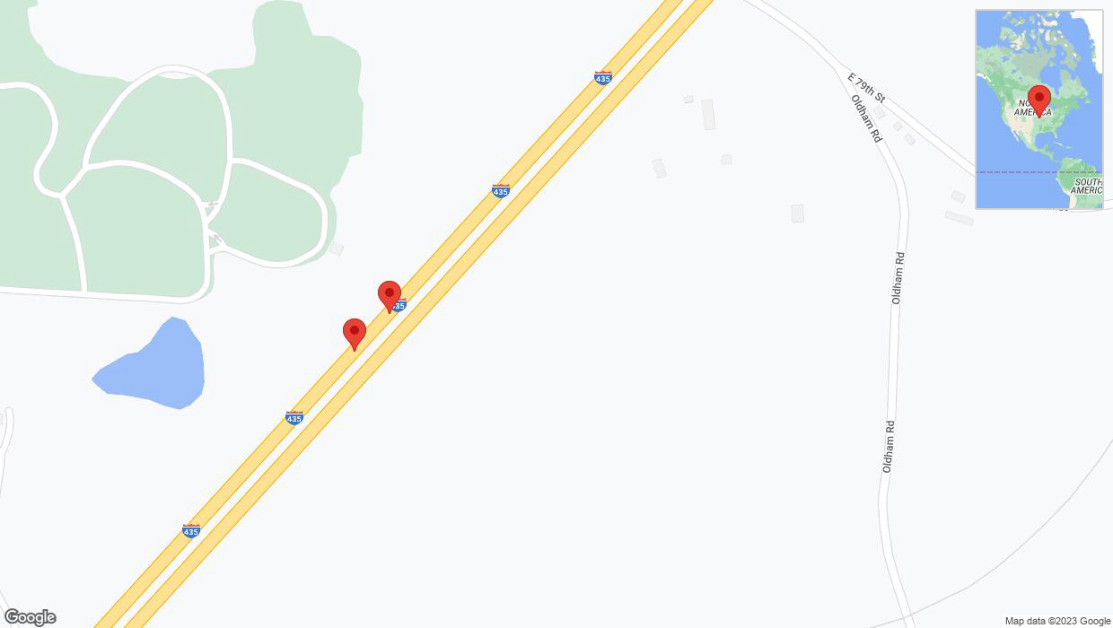 A detailed map that shows the affected road due to 'Broken down vehicle on southbound I-435 in Kansas City' on December 11th at 12:59 p.m.