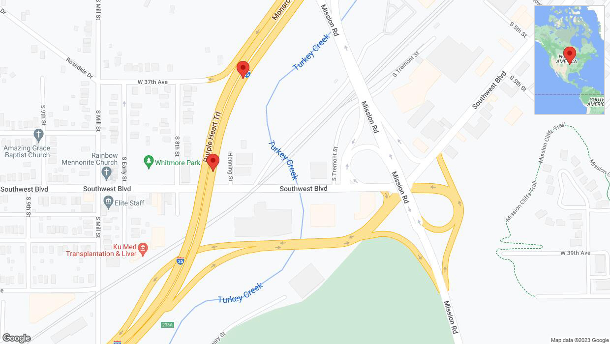 A detailed map that shows the affected road due to 'Broken down vehicle on northbound I-35 in Kansas City' on December 11th at 1:35 p.m.