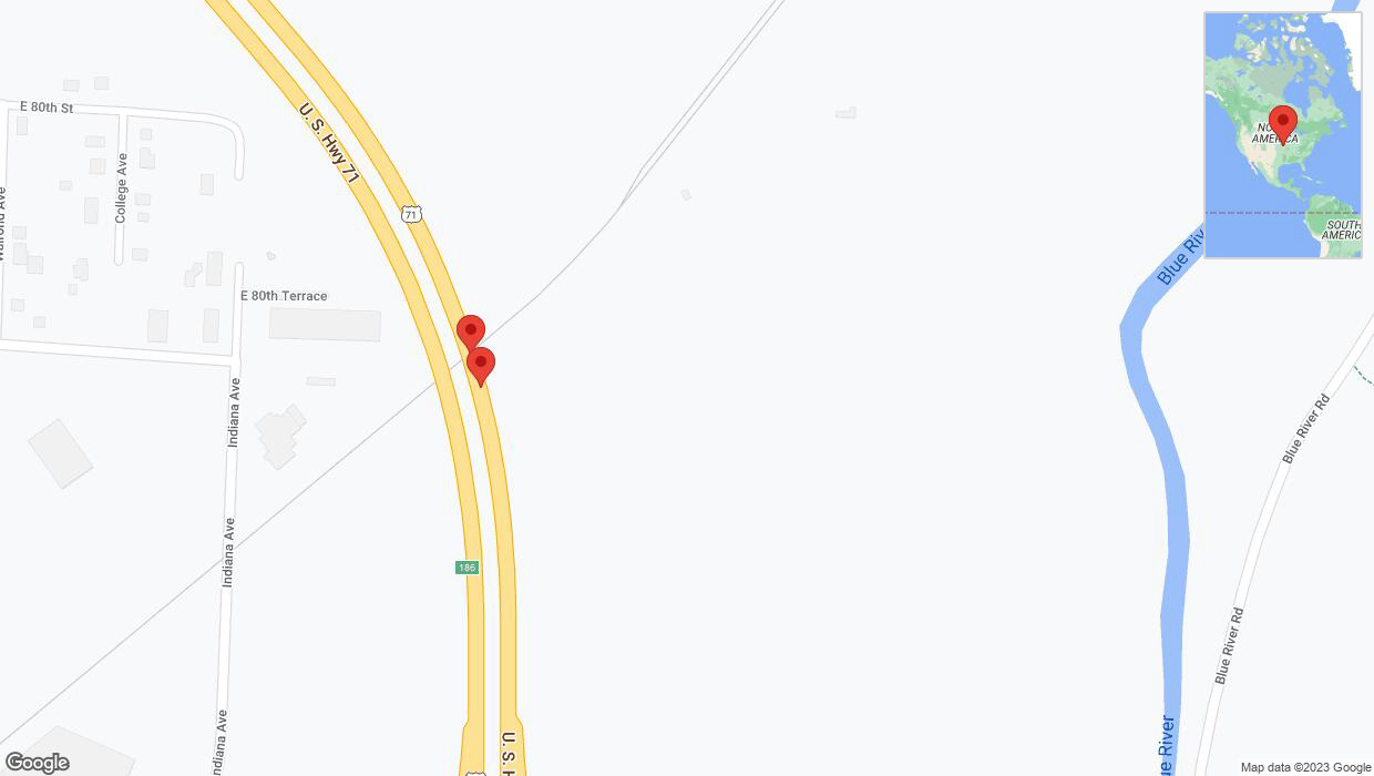 A detailed map that shows the affected road due to 'Broken down vehicle on northbound I-40/US-71 in Kansas City' on December 11th at 1:53 p.m.