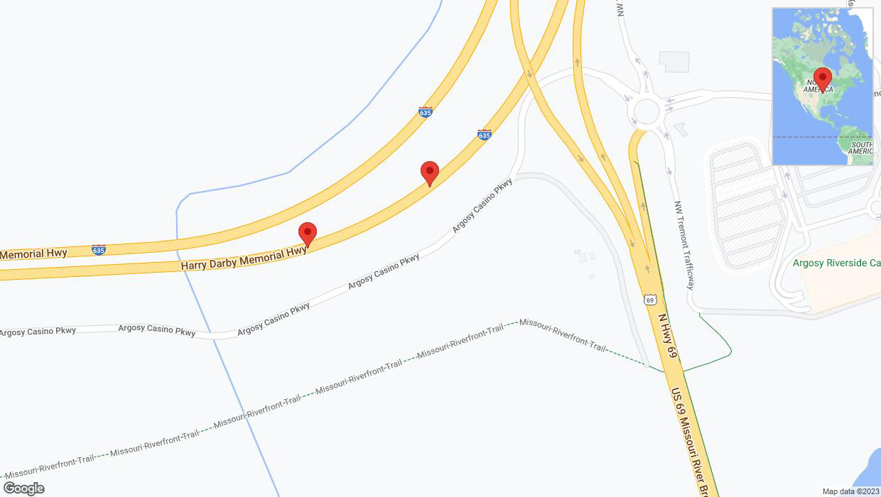 A detailed map that shows the affected road due to 'Broken down vehicle on northbound I-635 in Riverside' on December 11th at 3:35 p.m.