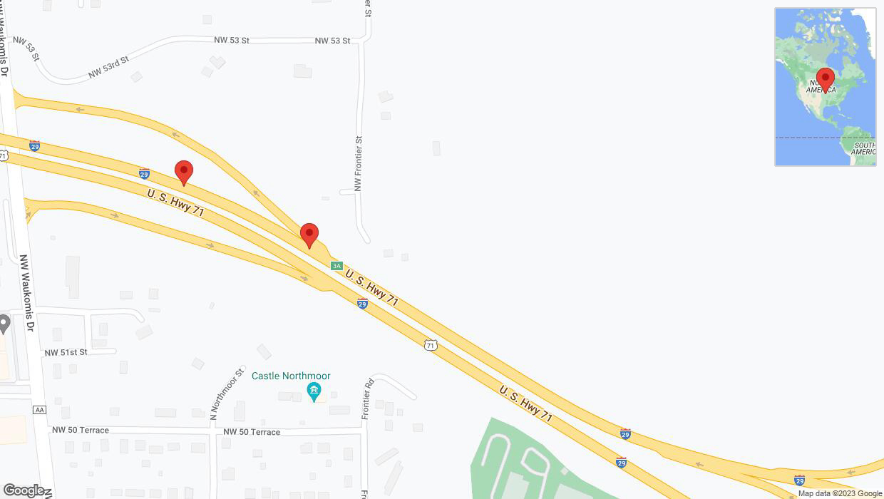A detailed map that shows the affected road due to 'Broken down vehicle on northbound I-29 in Kansas City' on December 11th at 3:35 p.m.