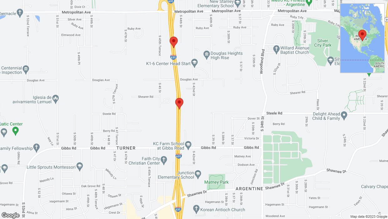 A detailed map that shows the affected road due to 'Broken down vehicle on northbound I-635 in Kansas City' on December 11th at 4:17 p.m.