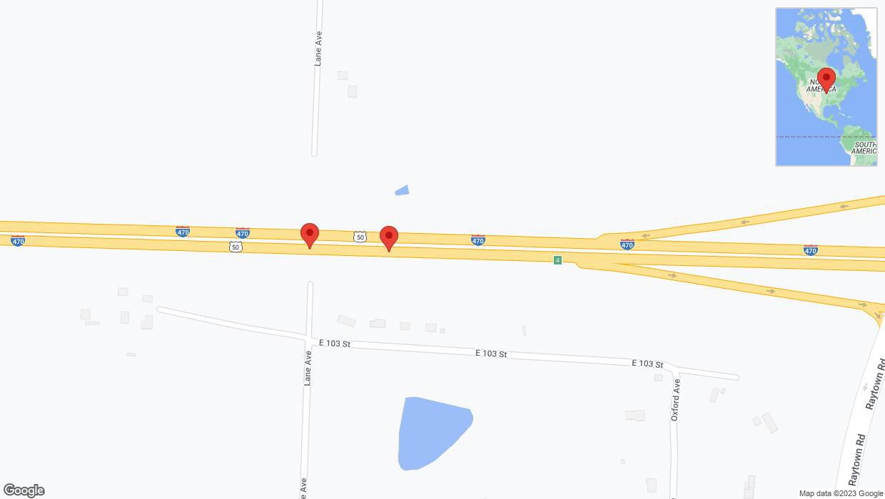 A detailed map that shows the affected road due to 'Broken down vehicle on eastbound I-470 in Kansas City' on December 12th at 10:40 p.m.