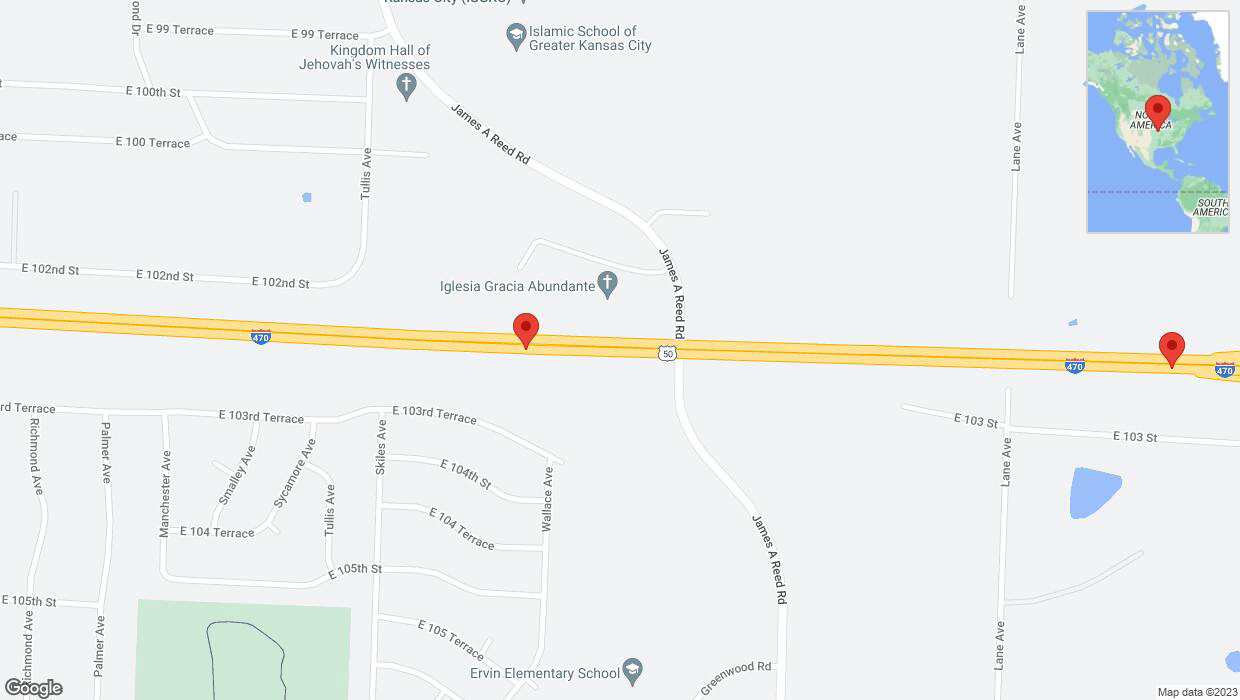 A detailed map that shows the affected road due to 'Crash reported on eastbound I-470 in Kansas City' on December 11th at 5:46 p.m.