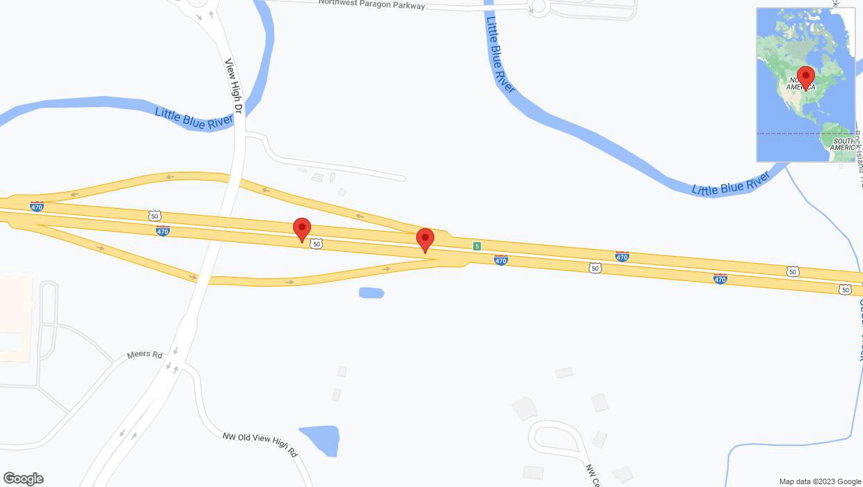 A detailed map that shows the affected road due to 'Warning: Crash on eastbound I-470 in Lee's Summit' on December 11th at 6:46 p.m.