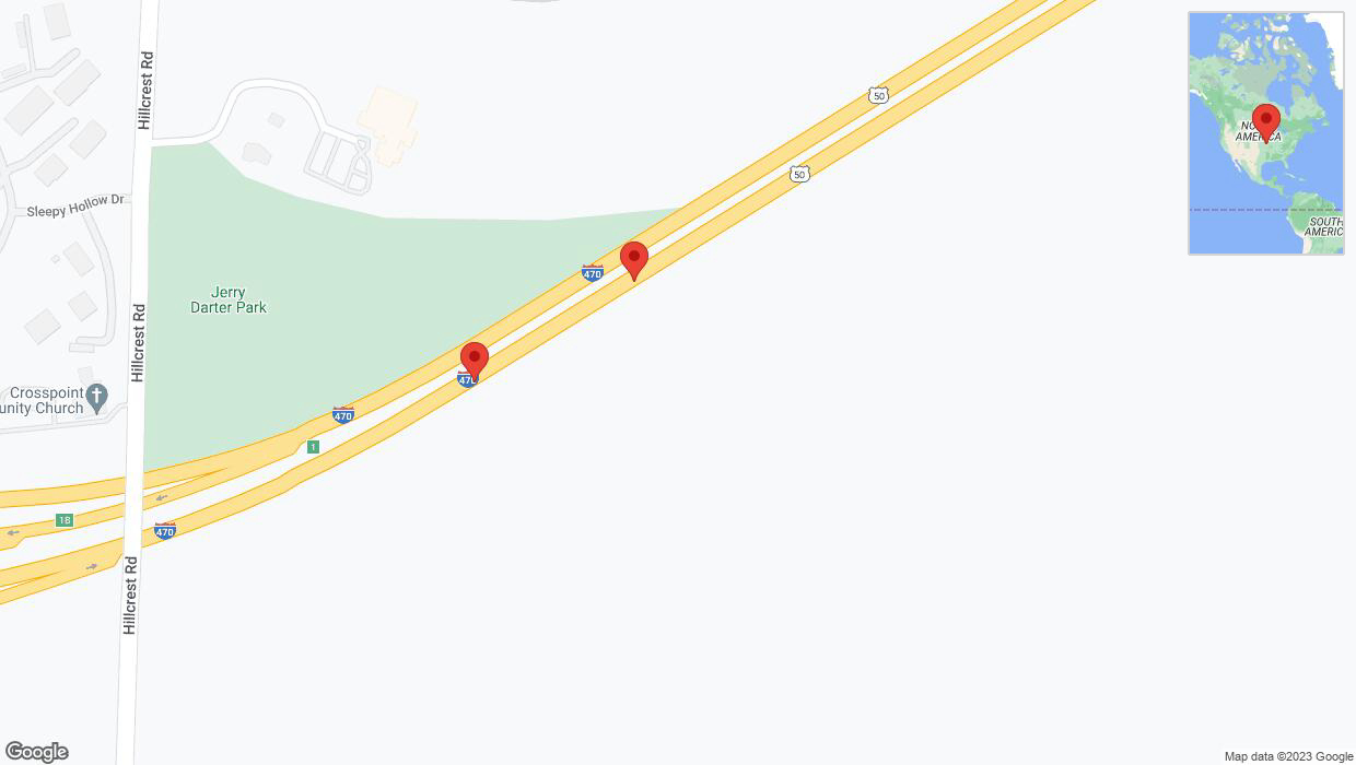 A detailed map that shows the affected road due to 'Broken down vehicle on eastbound I-470 in Kansas City' on December 11th at 7:15 p.m.