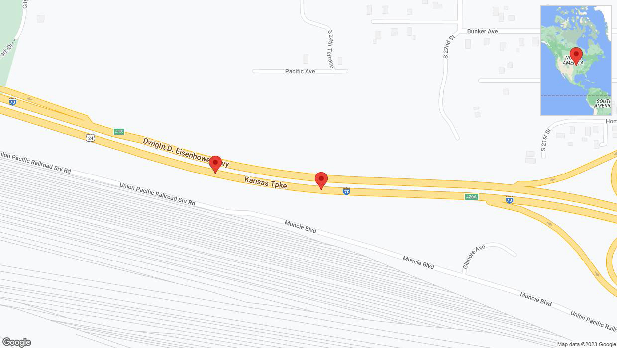 A detailed map that shows the affected road due to 'Broken down vehicle on eastbound I-70 in Kansas City' on December 13th at 1:58 p.m.