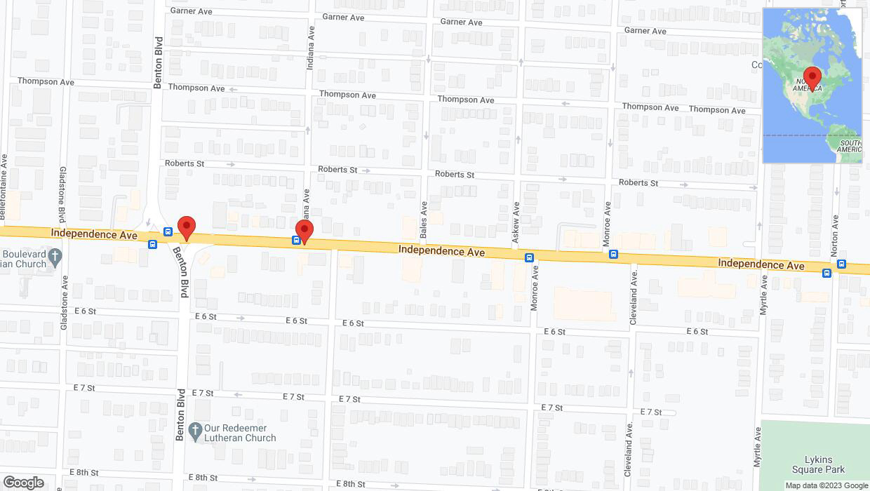 A detailed map that shows the affected road due to 'Kansas City: Independence Avenue/US-24 closed' on December 12th at 1:11 p.m.