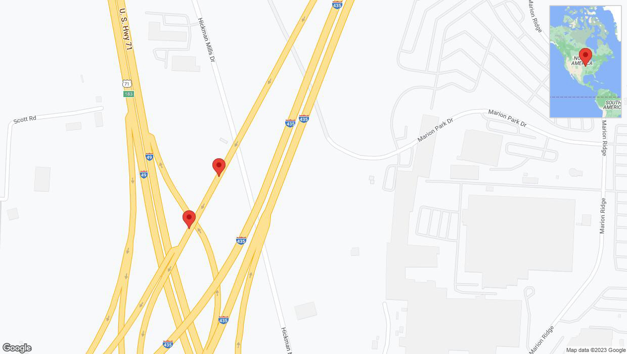 A detailed map that shows the affected road due to 'Broken down vehicle on Hickman Mills Drive in Kansas City' on December 12th at 3:05 p.m.