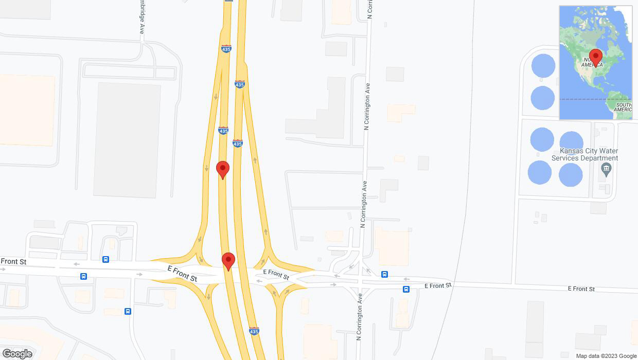 A detailed map that shows the affected road due to 'Crash reported on southbound I-435 in Kansas City' on December 12th at 2:05 p.m.