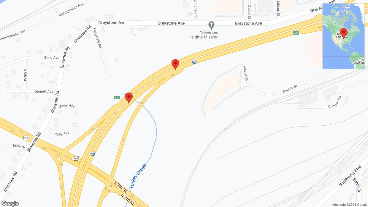 A detailed map that shows the affected road due to 'Broken down vehicle on northbound I-35 in Kansas City' on December 12th at 3:05 p.m.