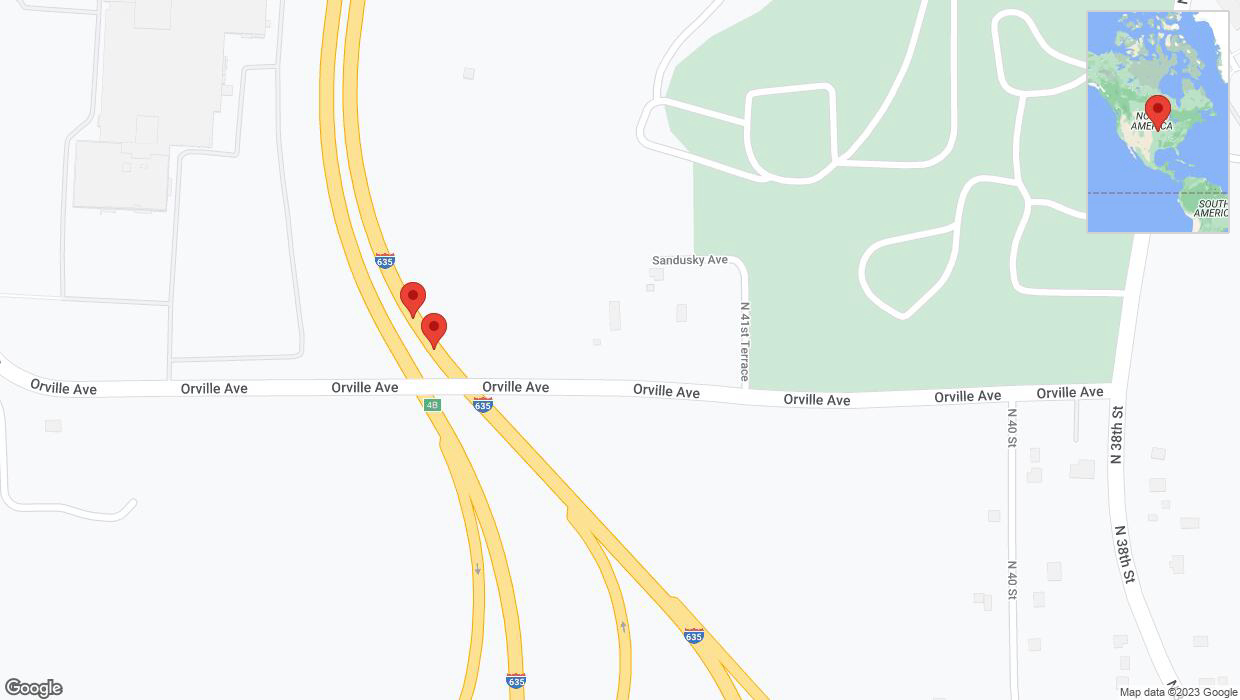 A detailed map that shows the affected road due to 'Broken down vehicle on northbound I-635 in Kansas City' on December 12th at 2:59 p.m.