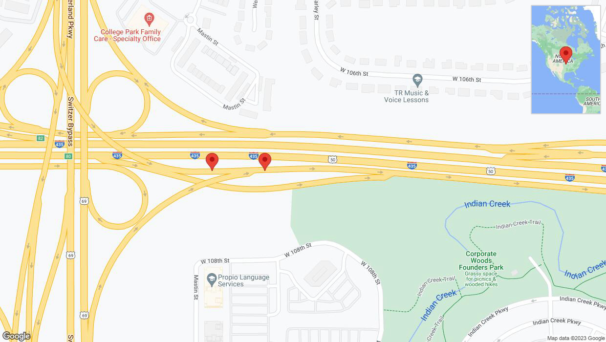A detailed map that shows the affected road due to 'Broken down vehicle on U.S. 50 in Overland Park' on December 12th at 2:41 p.m.