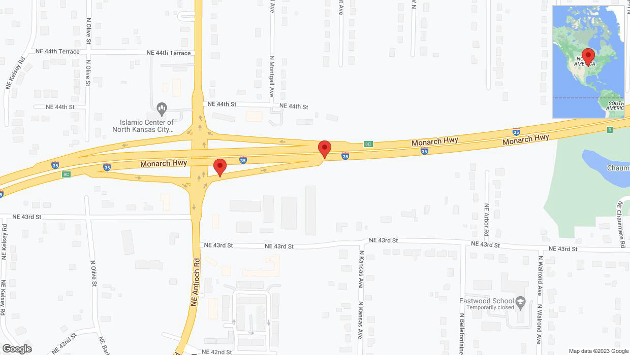 A detailed map that shows the affected road due to 'Broken down vehicle on Northeast 43rd Street in Kansas City' on December 12th at 4:11 p.m.