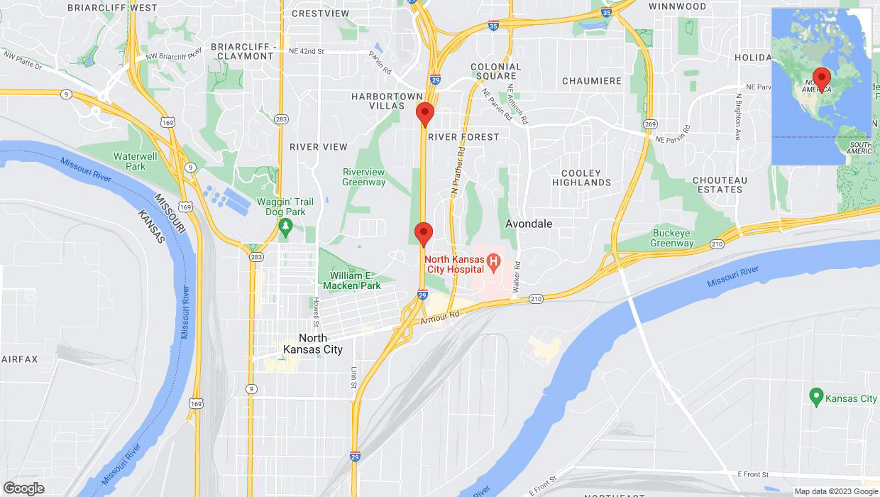A detailed map that shows the affected road due to 'Crash reported on northbound I-29/I-35 in North Kansas City' on December 12th at 4:23 p.m.