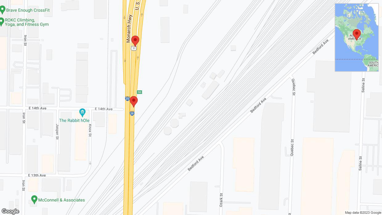 A detailed map that shows the affected road due to 'Broken down vehicle on northbound I-29/I-35 in North Kansas City' on December 12th at 4:47 p.m.