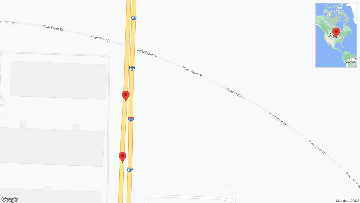 A detailed map that shows the affected road due to 'Broken down vehicle on southbound I-435 in Kansas City' on December 12th at 5:52 p.m.