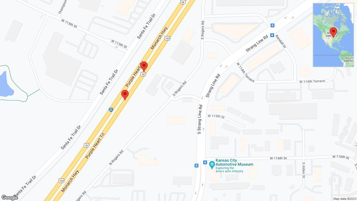 A detailed map that shows the affected road due to 'Broken down vehicle on eastbound I-35 in Olathe' on December 12th at 5:40 p.m.