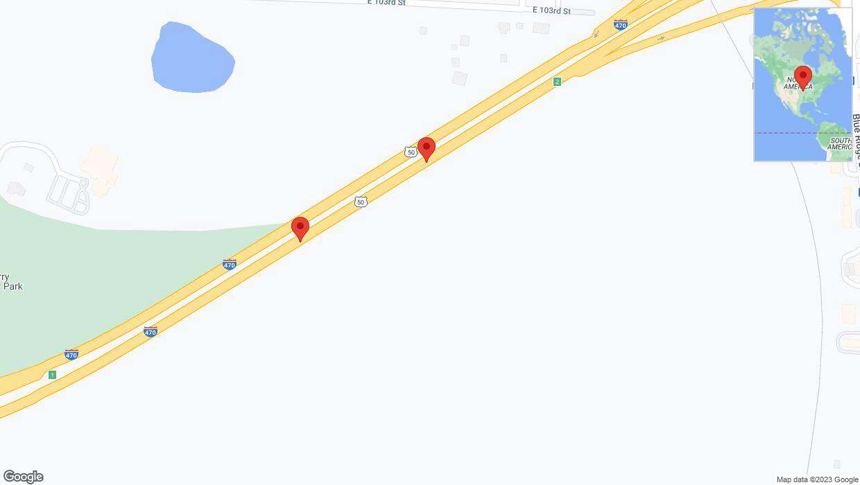 A detailed map that shows the affected road due to 'Broken down vehicle on eastbound I-470 in Kansas City' on December 12th at 5:52 p.m.