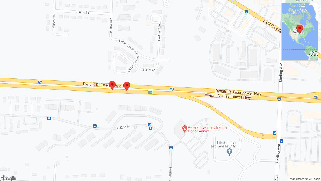 A detailed map that shows the affected road due to 'Broken down vehicle on eastbound I-70 in Kansas City' on December 12th at 6:52 p.m.