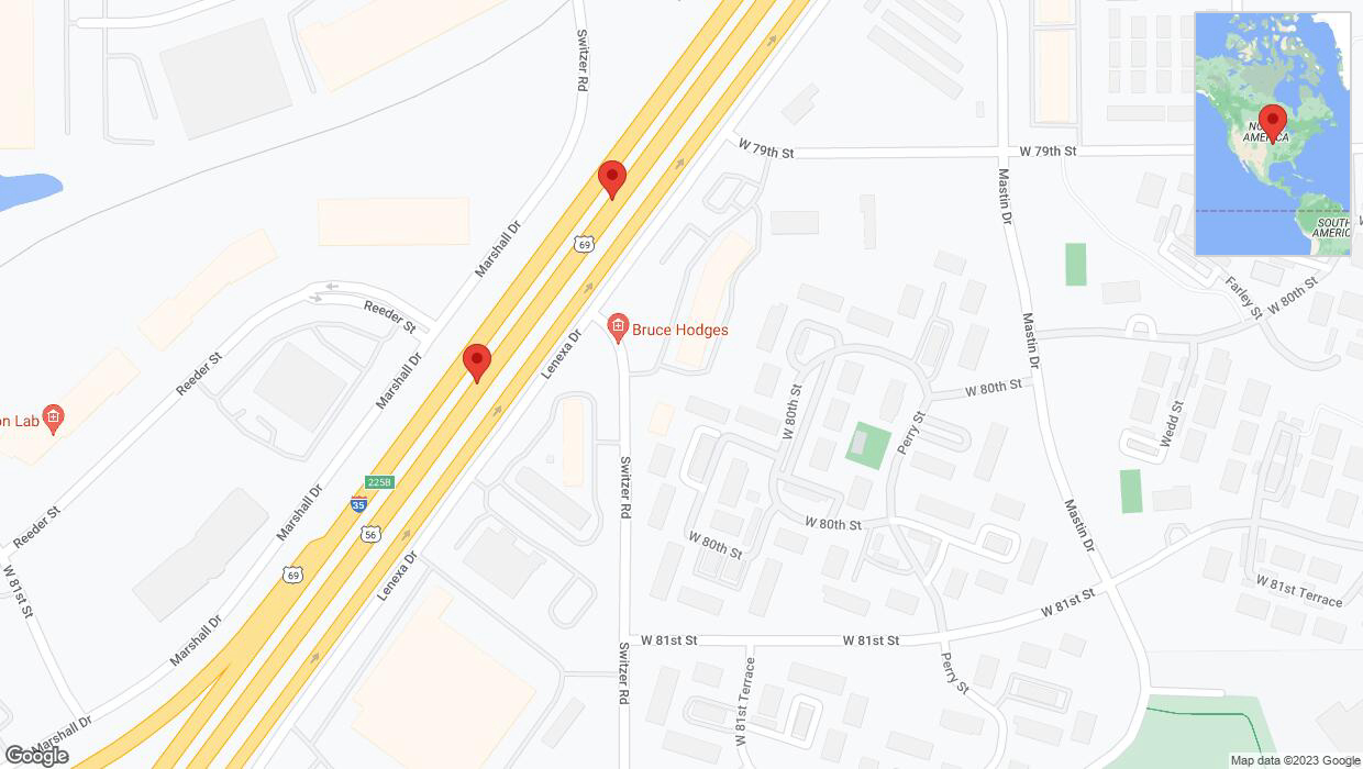 A detailed map that shows the affected road due to 'Warning: Crash on eastbound I-35 in Overland Park' on December 12th at 6:40 p.m.