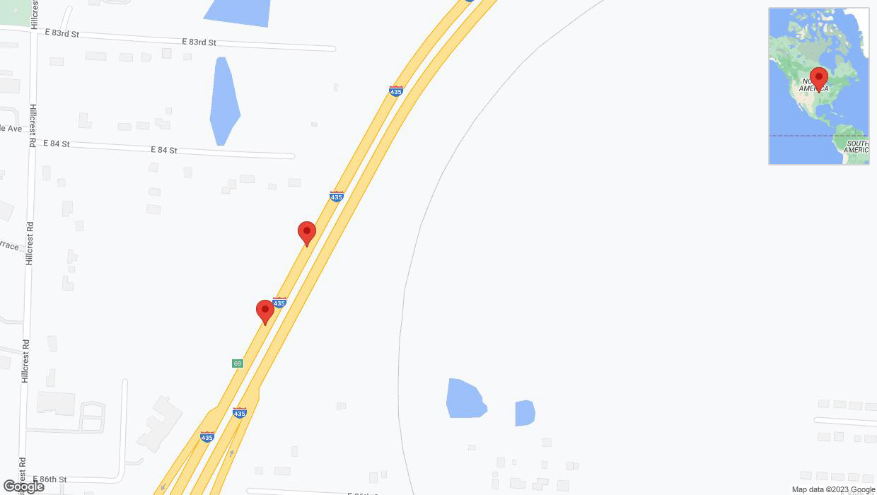 A detailed map that shows the affected road due to 'Broken down vehicle on southbound I-435 in Kansas City' on December 12th at 10:03 p.m.