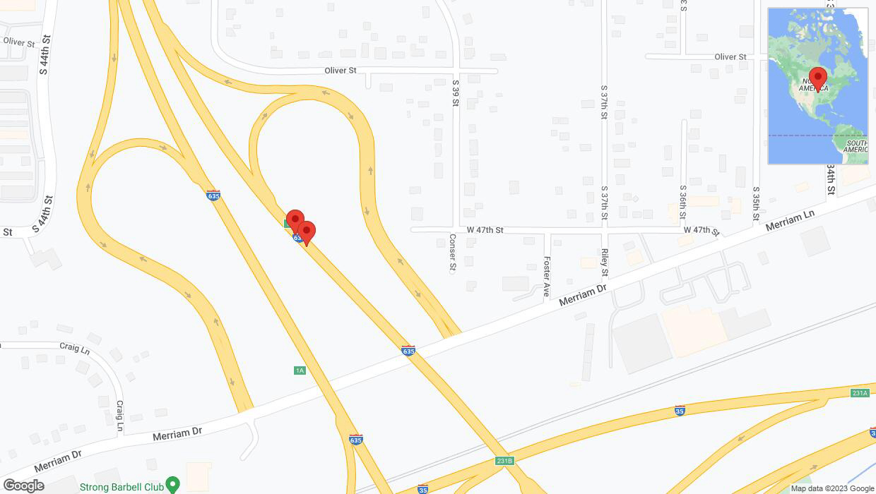 A detailed map that shows the affected road due to 'Broken down vehicle on northbound I-635 in Kansas City' on December 12th at 8:40 p.m.