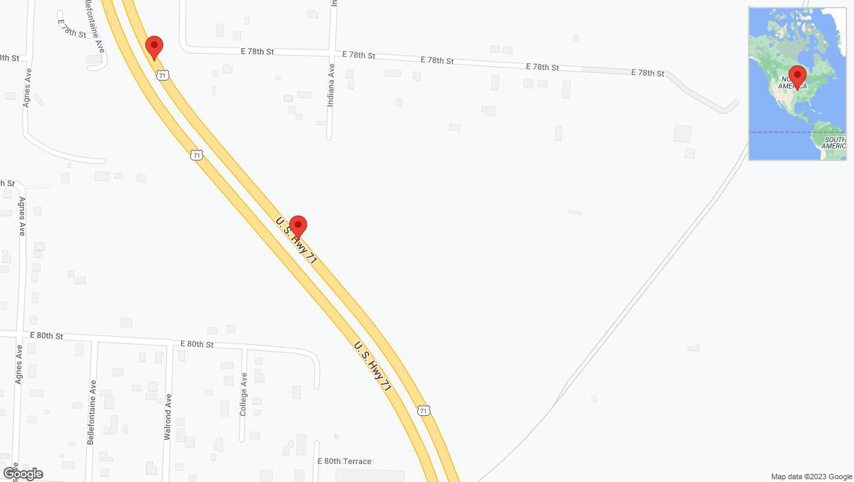 A detailed map that shows the affected road due to 'Warning: Crash on northbound I-40/US-71 in Kansas City' on December 12th at 9:46 p.m.