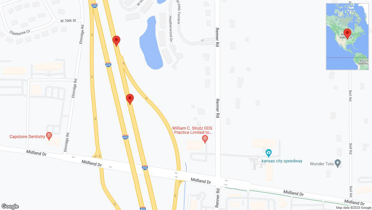 A detailed map that shows the affected road due to 'Broken down vehicle on northbound I-435 in Shawnee' on December 12th at 10:16 p.m.