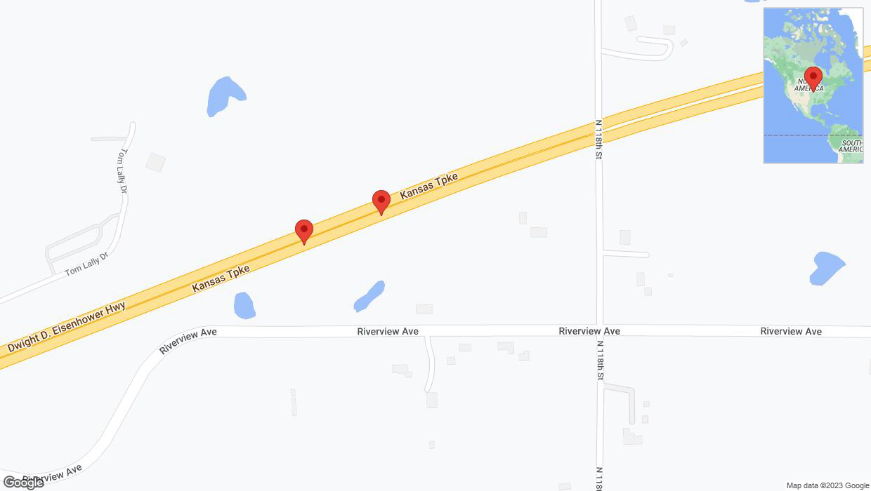 A detailed map that shows the affected road due to 'Broken down vehicle on eastbound I-70 in Bonner Springs' on December 13th at 4:22 p.m.