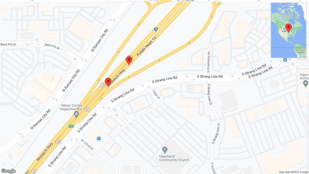 A detailed map that shows the affected road due to 'Broken down vehicle on eastbound I-35 in Olathe' on December 13th at 6:16 p.m.